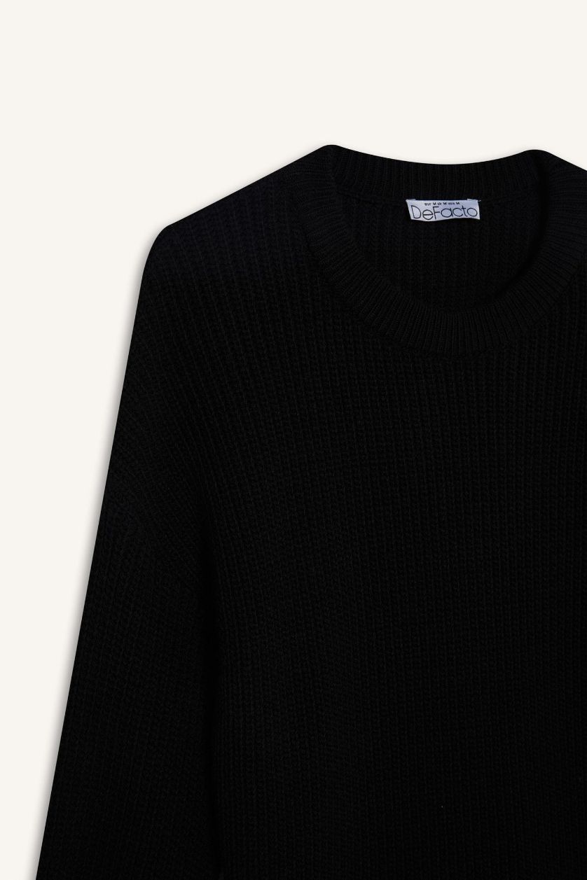 FEMME Noir Pull basique en maille selanik à col rond Coupe régulière