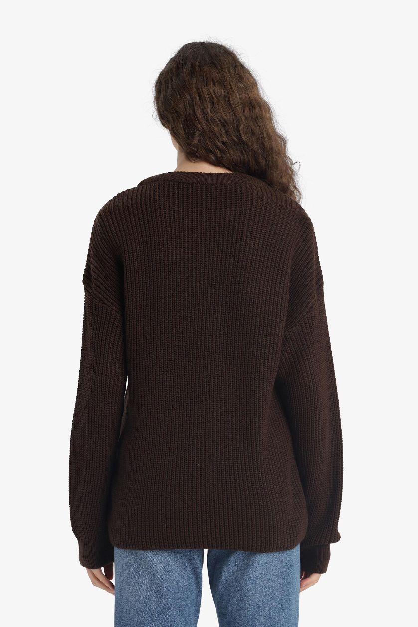 Женщины Коричневый Обычная посадка, базовый однотонный трикотажный свитер с круглым вырезом из ткани Селаник