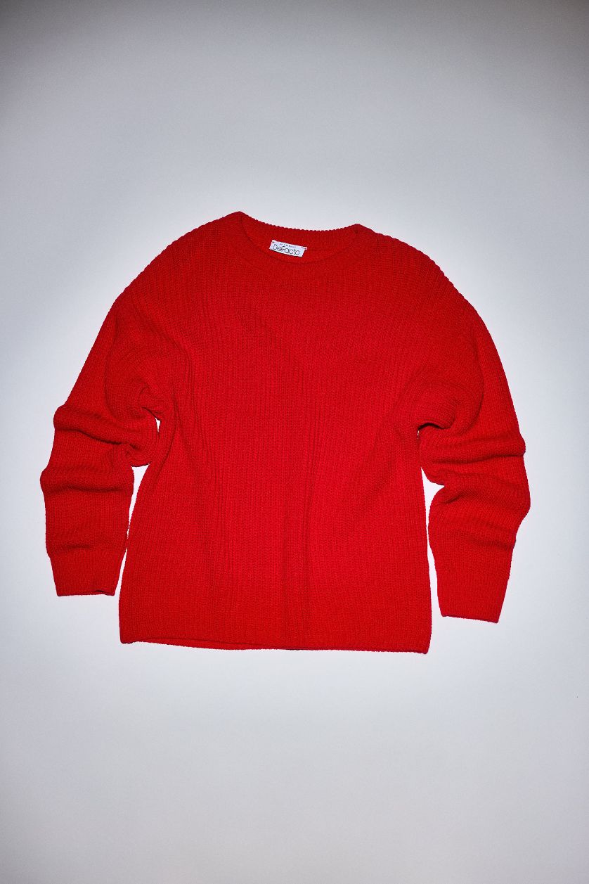 Kadın Kırmızı Selanik Kumaş Basıc Triko Kazak