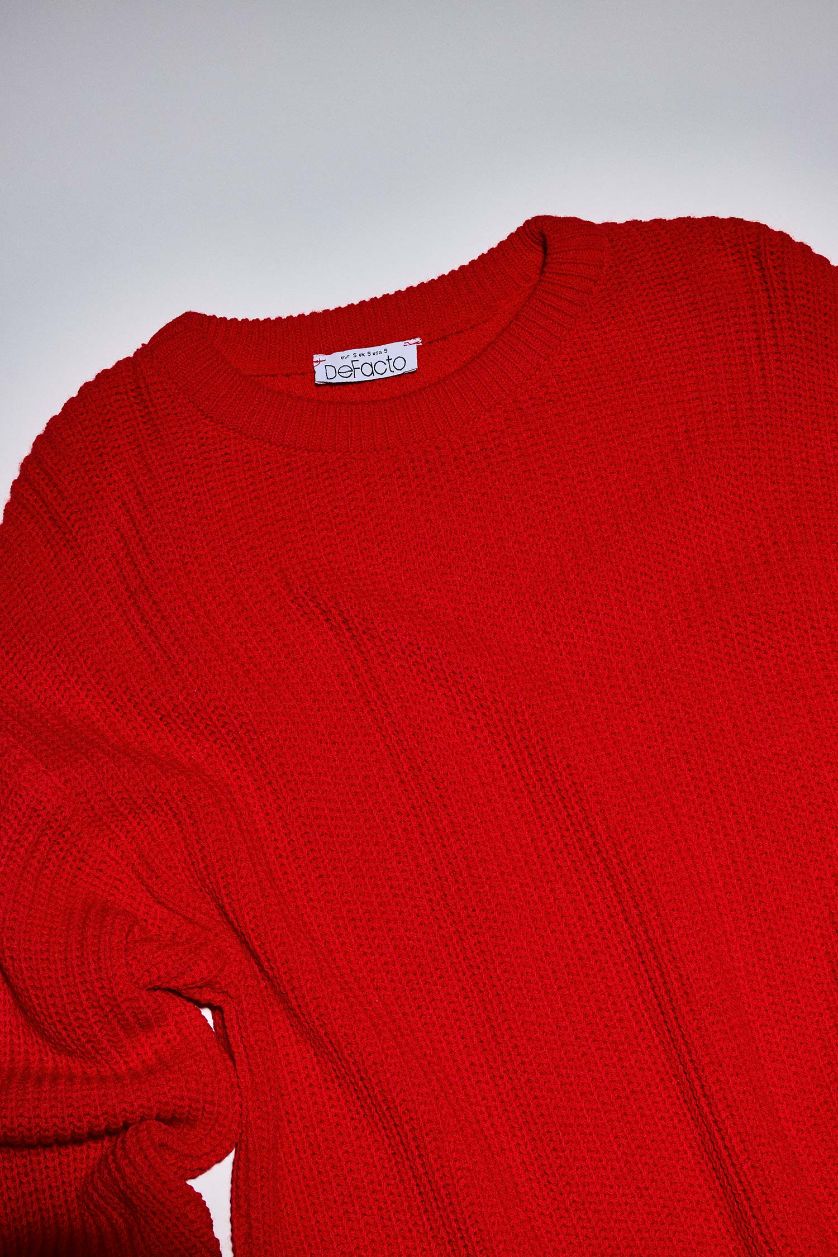 Kadın Kırmızı Selanik Kumaş Basıc Triko Kazak