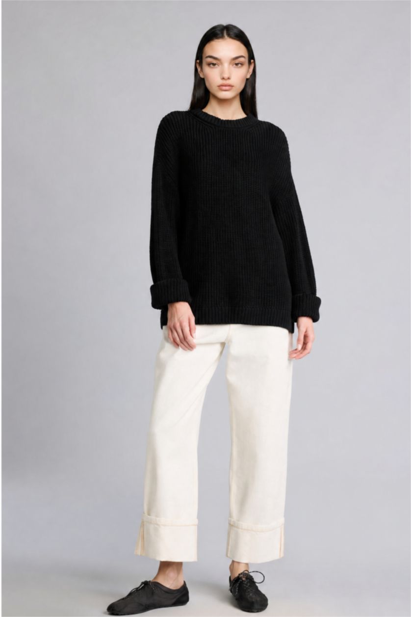 WOMAN Black Regular Fit Crew Neck Black Pullover