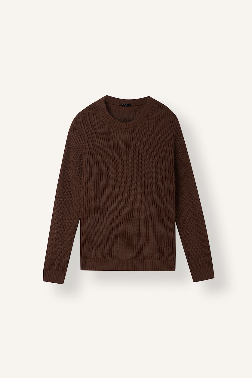 Women Brown Regular Fit Crew Neck Basic Knit Pullover
