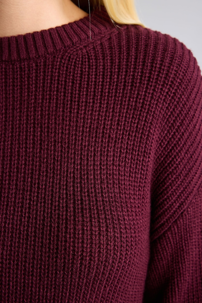 Kadın Bordo Regular Fıt Basic Uzun Kollu Triko Kazak