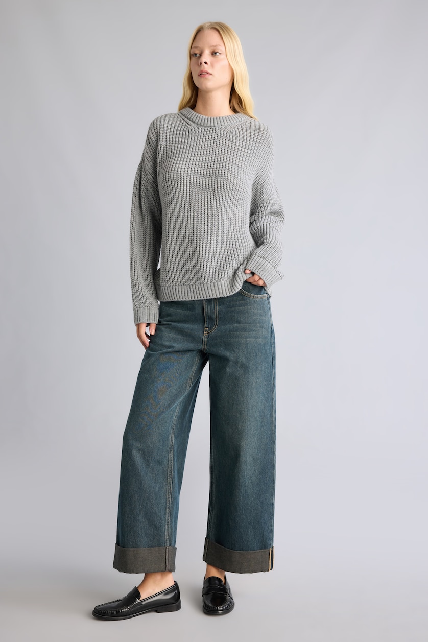 FEMME Gris Pull à col rond Coupe régulière
