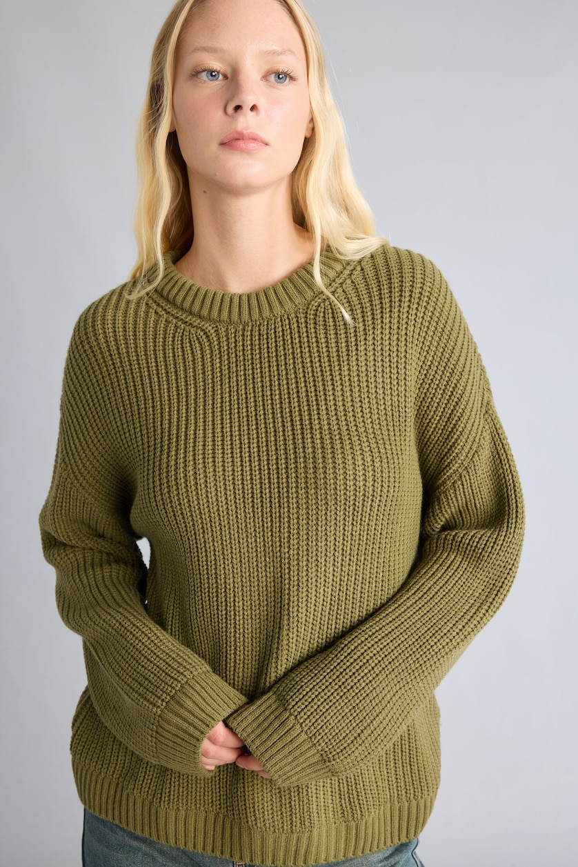 WOMAN Khaki Regular Fit Crew Neck Knitted Pullover
