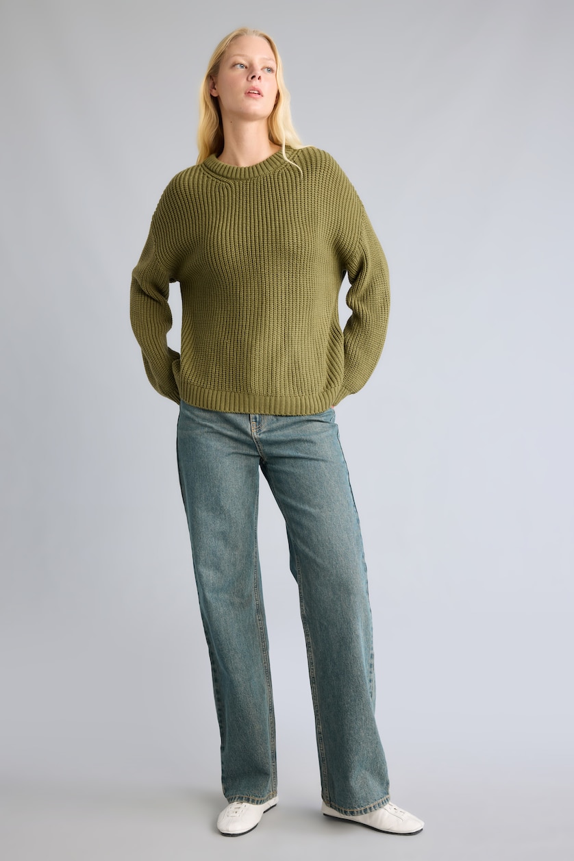 WOMAN Khaki Regular Fit Crew Neck Knitted Pullover