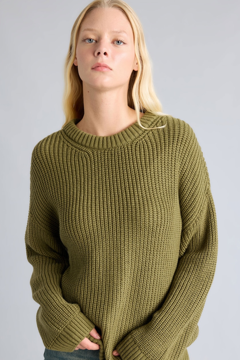 WOMAN Khaki Regular Fit Crew Neck Knitted Pullover