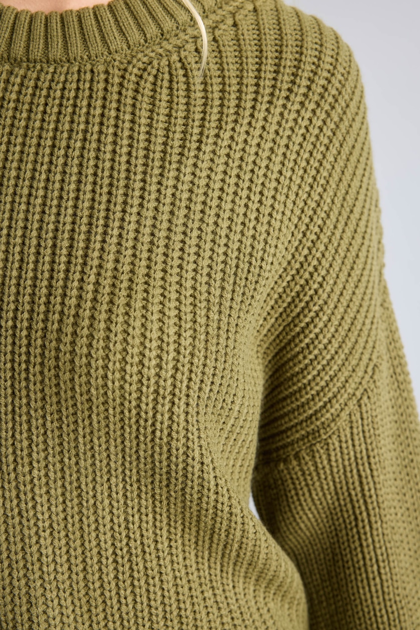 WOMAN Khaki Regular Fit Crew Neck Knitted Pullover