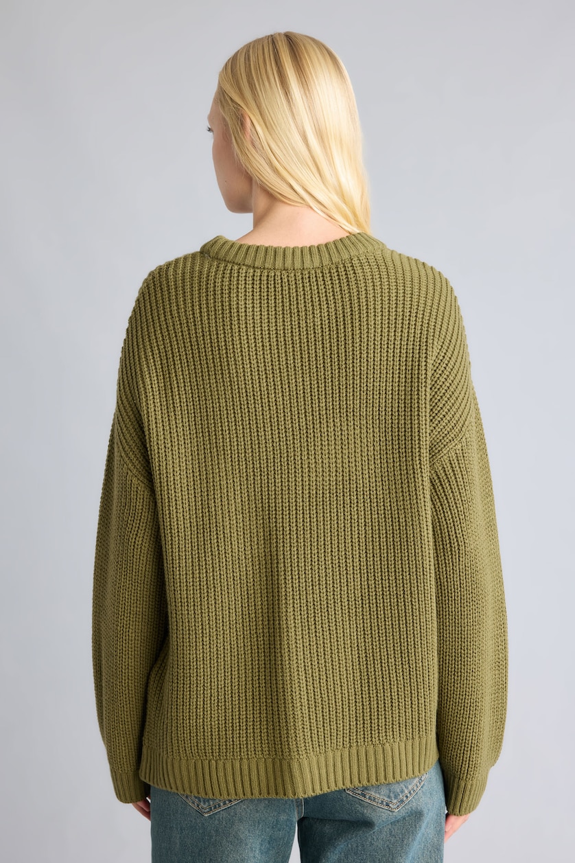 WOMAN Khaki Regular Fit Crew Neck Knitted Pullover