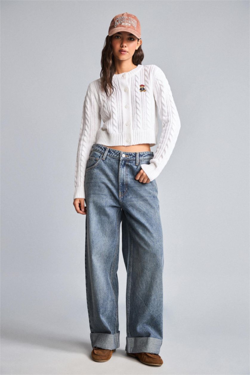 WOMAN Dark Blue Baggy Fit Folded Leg Trousers