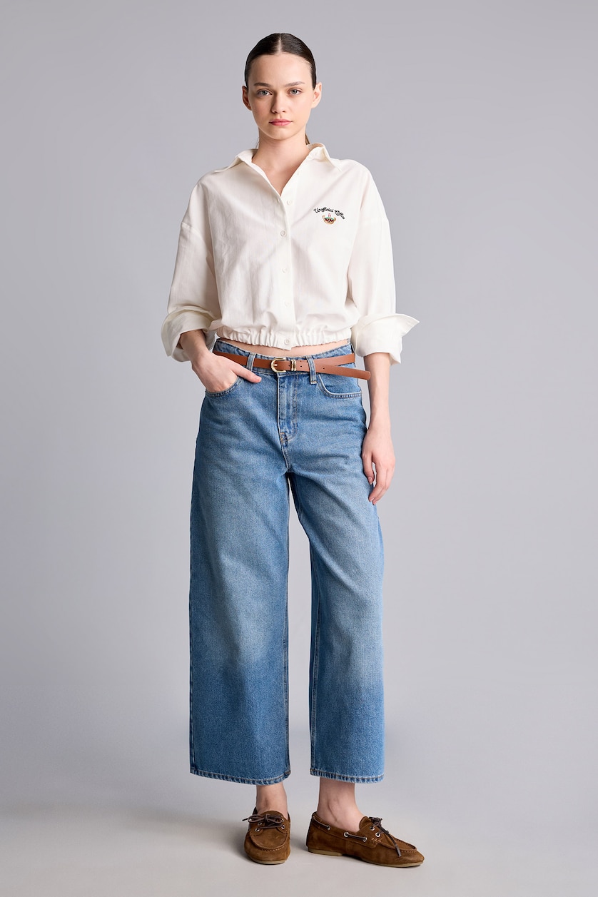 Kadın Mavi Culotte Yüksek Bel Jean