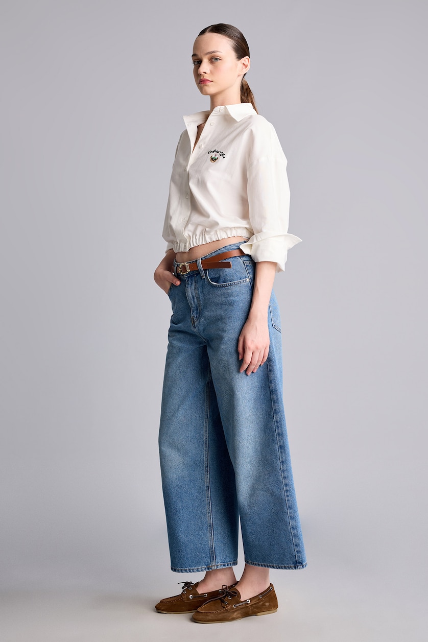 Kadın Mavi Culotte Yüksek Bel Jean