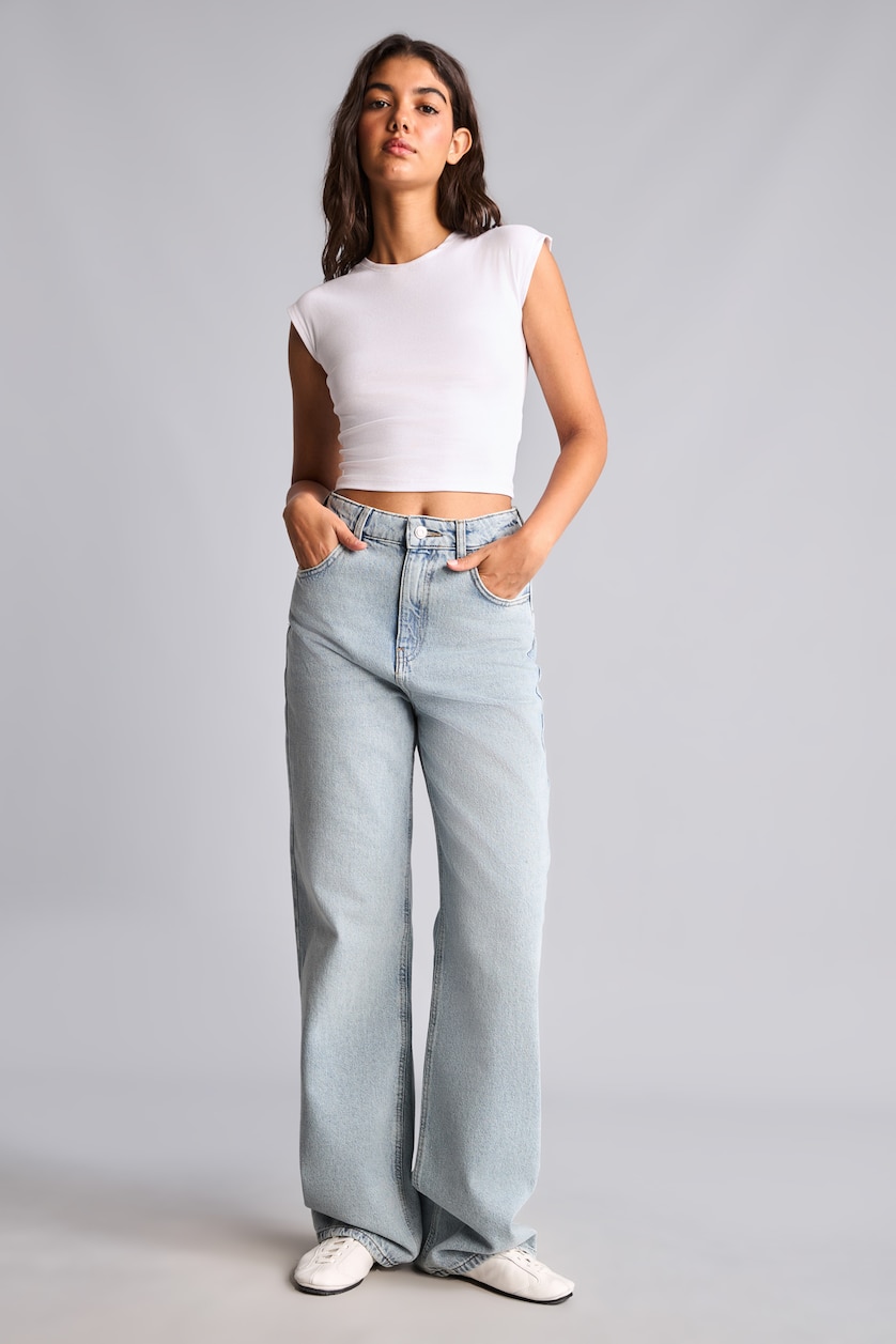 Kadın Açık İndigo Yüksek Bel Wide Leg Jean Pantolon