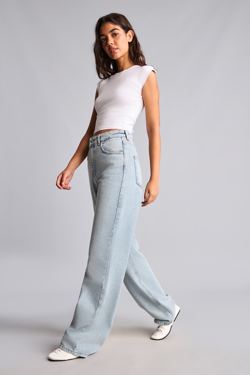 Kadın Açık İndigo Yüksek Bel Wide Leg Jean Pantolon