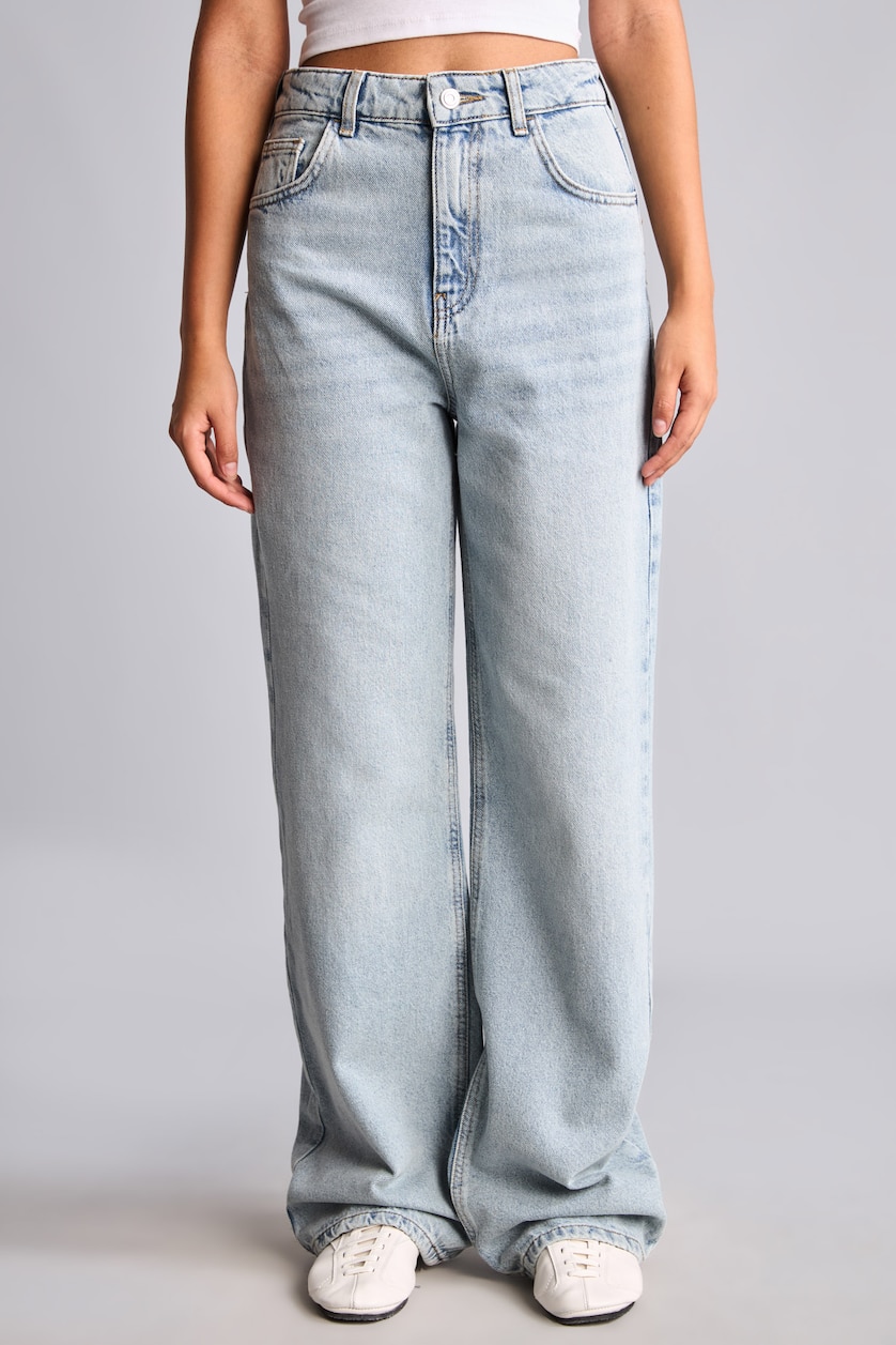 Kadın Açık İndigo Yüksek Bel Wide Leg Jean Pantolon