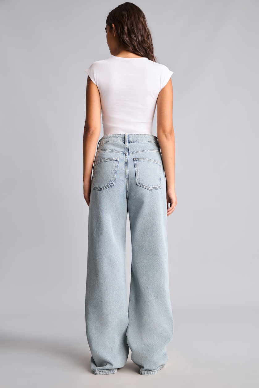 Kadın Açık İndigo Yüksek Bel Wide Leg Jean Pantolon