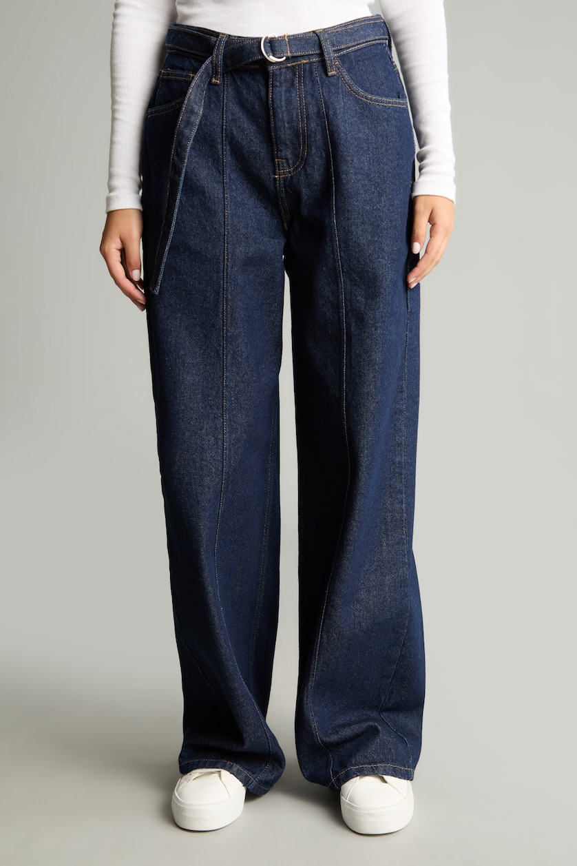 نساء أسود أزرق Normal Waist Wide Leg Trousers