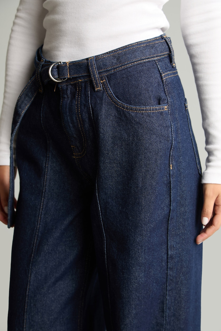 نساء أسود أزرق Normal Waist Wide Leg Trousers