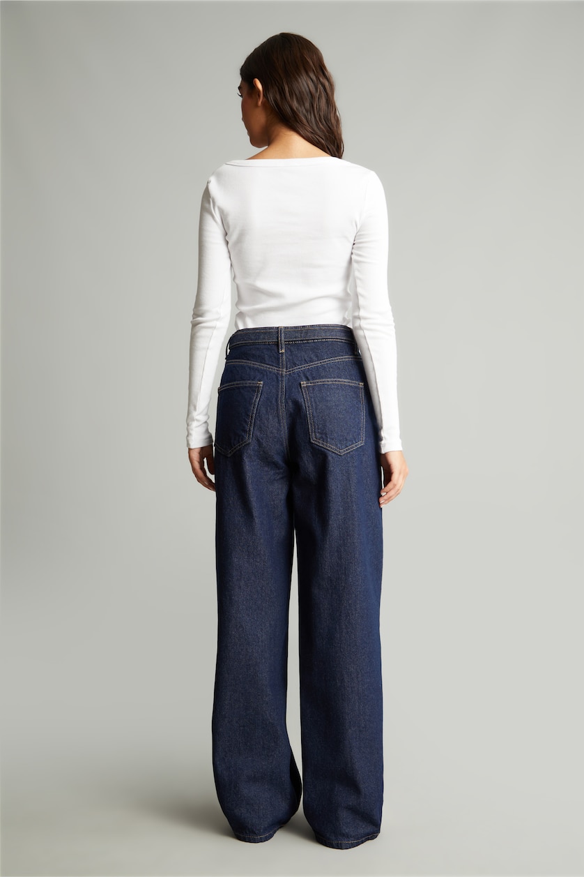 نساء أسود أزرق Normal Waist Wide Leg Trousers