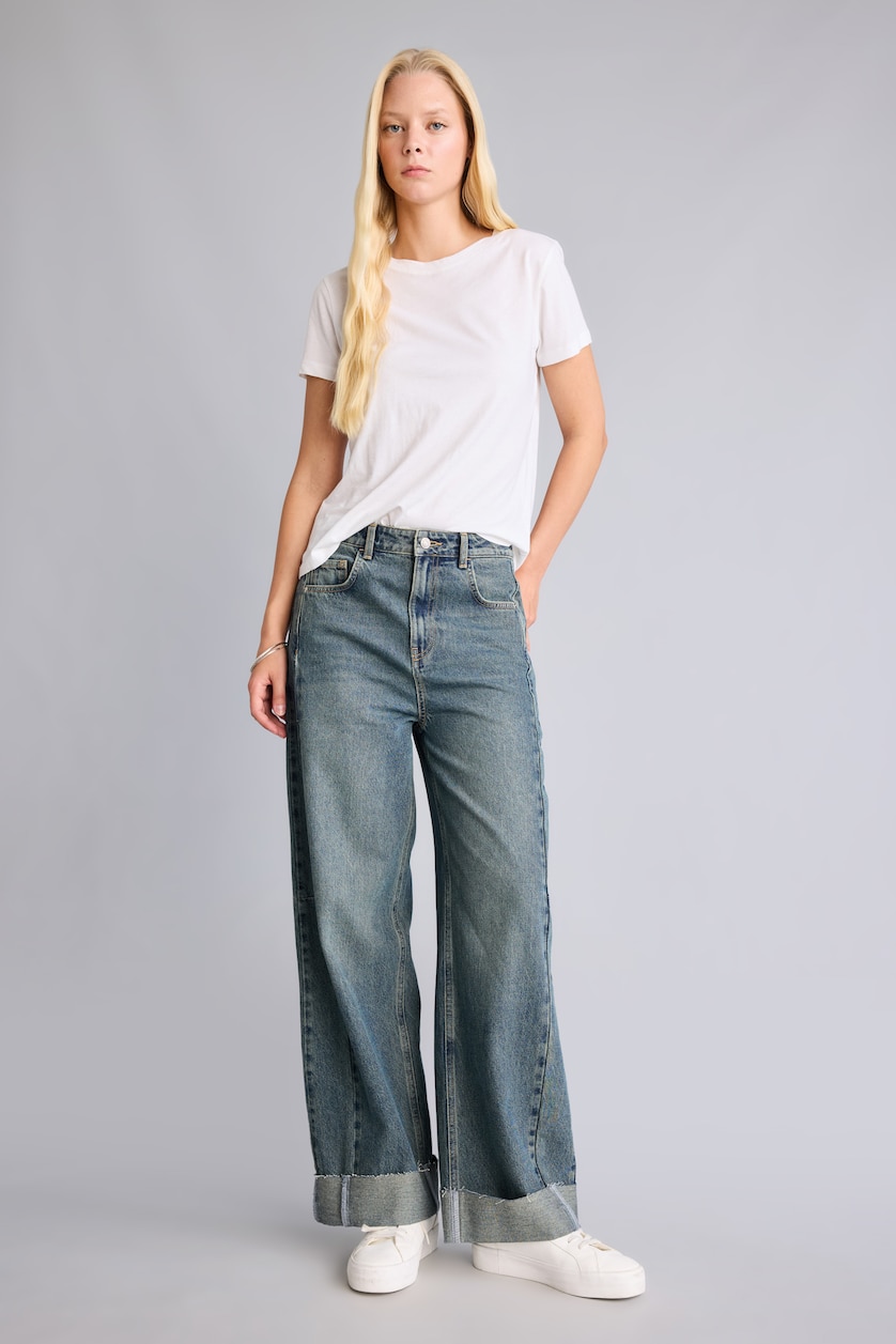 FEMME Bleu Foncé Jean à taille haute et jambes fuselées Coupe barrel