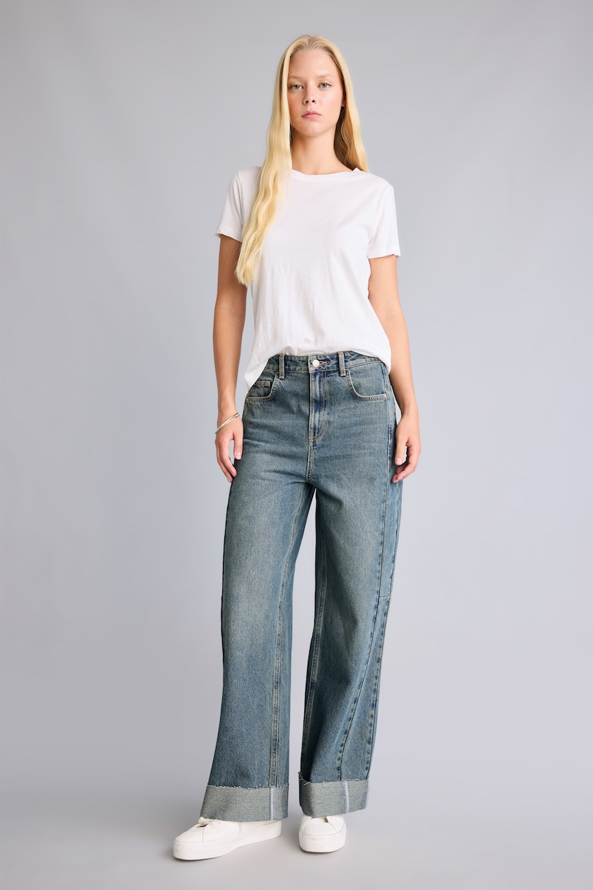 FEMME Bleu Foncé Jean à taille haute et jambes fuselées Coupe barrel