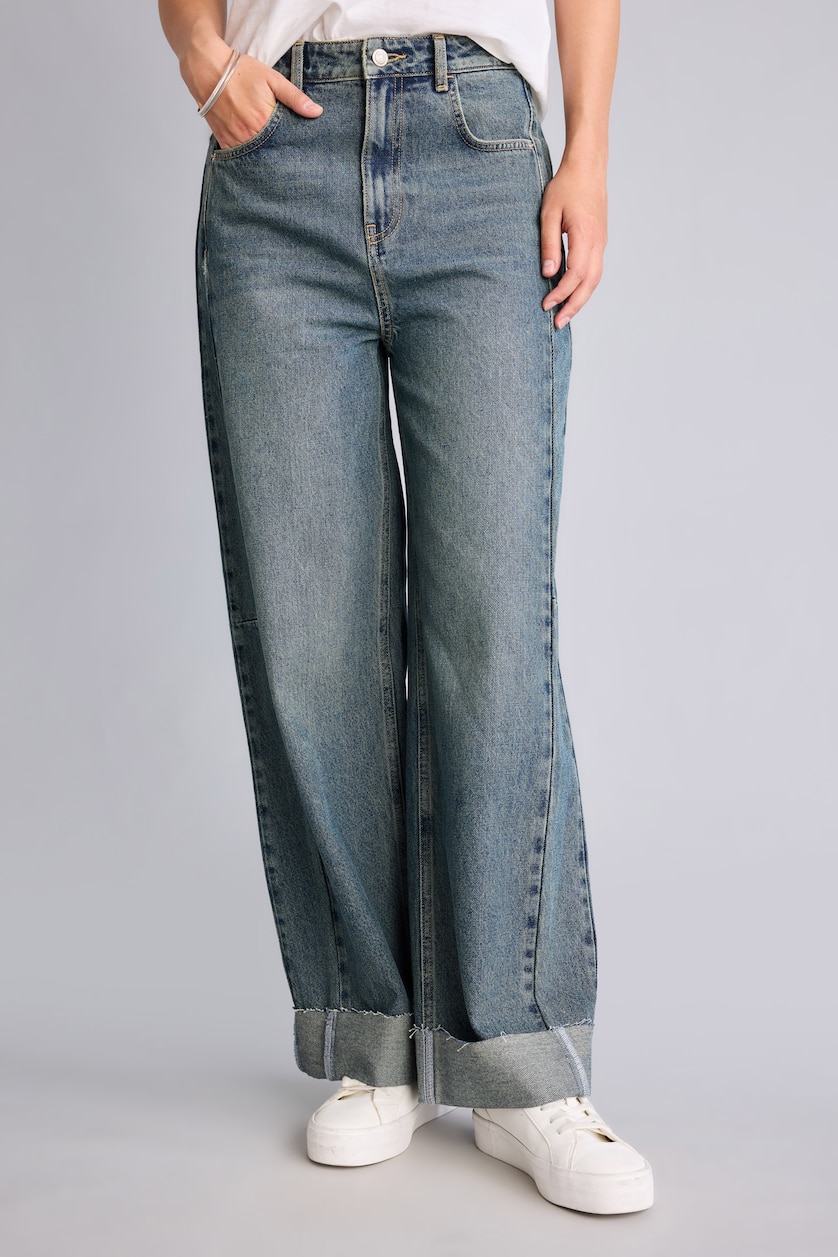 FEMME Bleu Foncé Jean à taille haute et jambes fuselées Coupe barrel