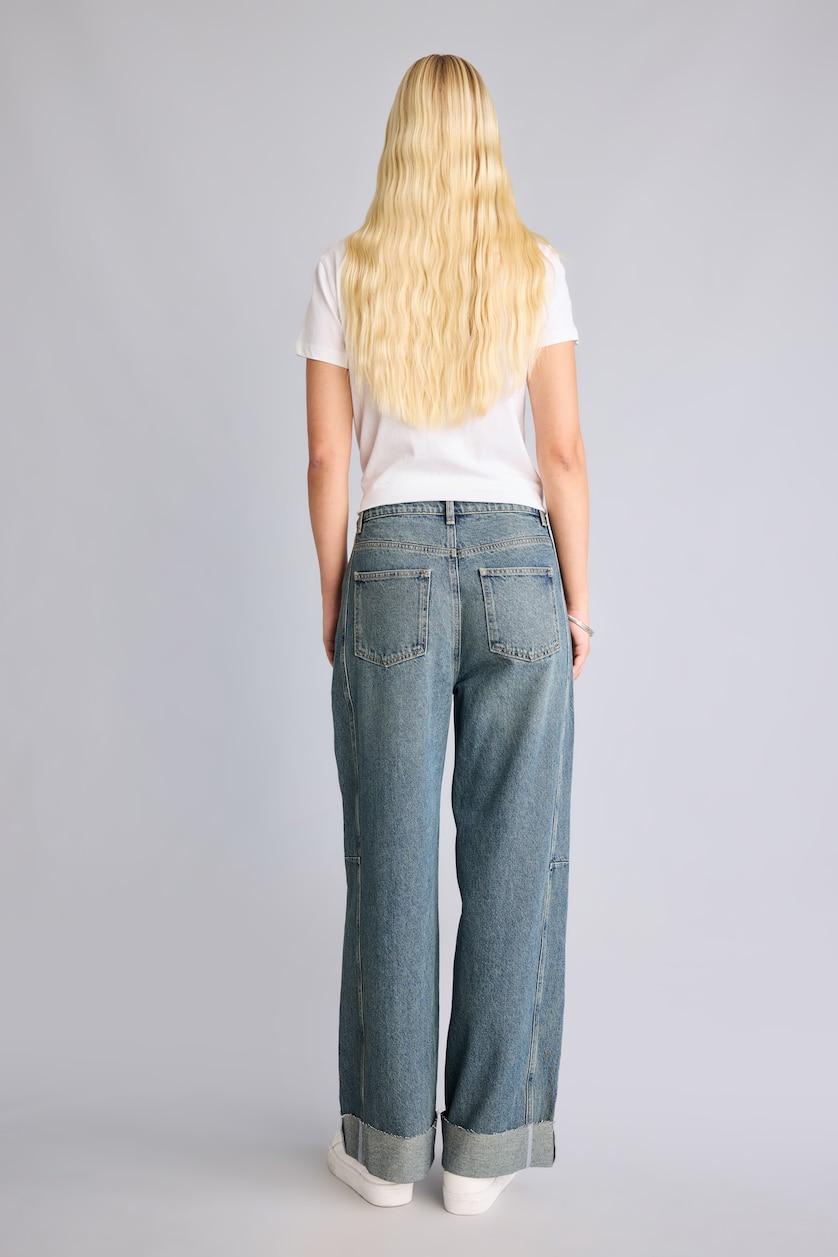 FEMME Bleu Foncé Jean à taille haute et jambes fuselées Coupe barrel