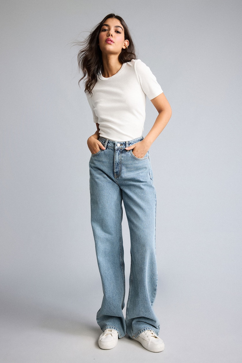 WOMAN Blue Straight Wide High Waist Trousers