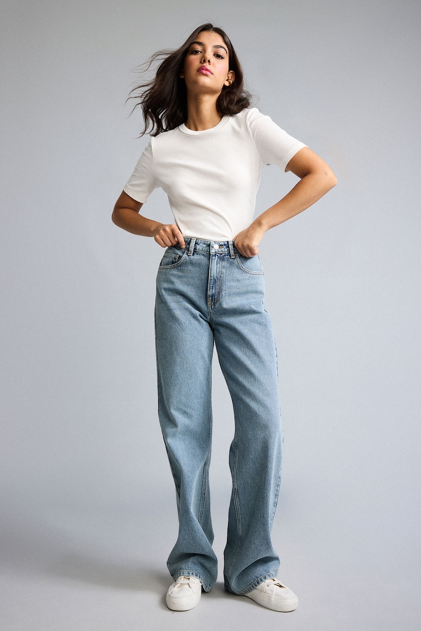 WOMAN Blue Straight Wide High Waist Trousers