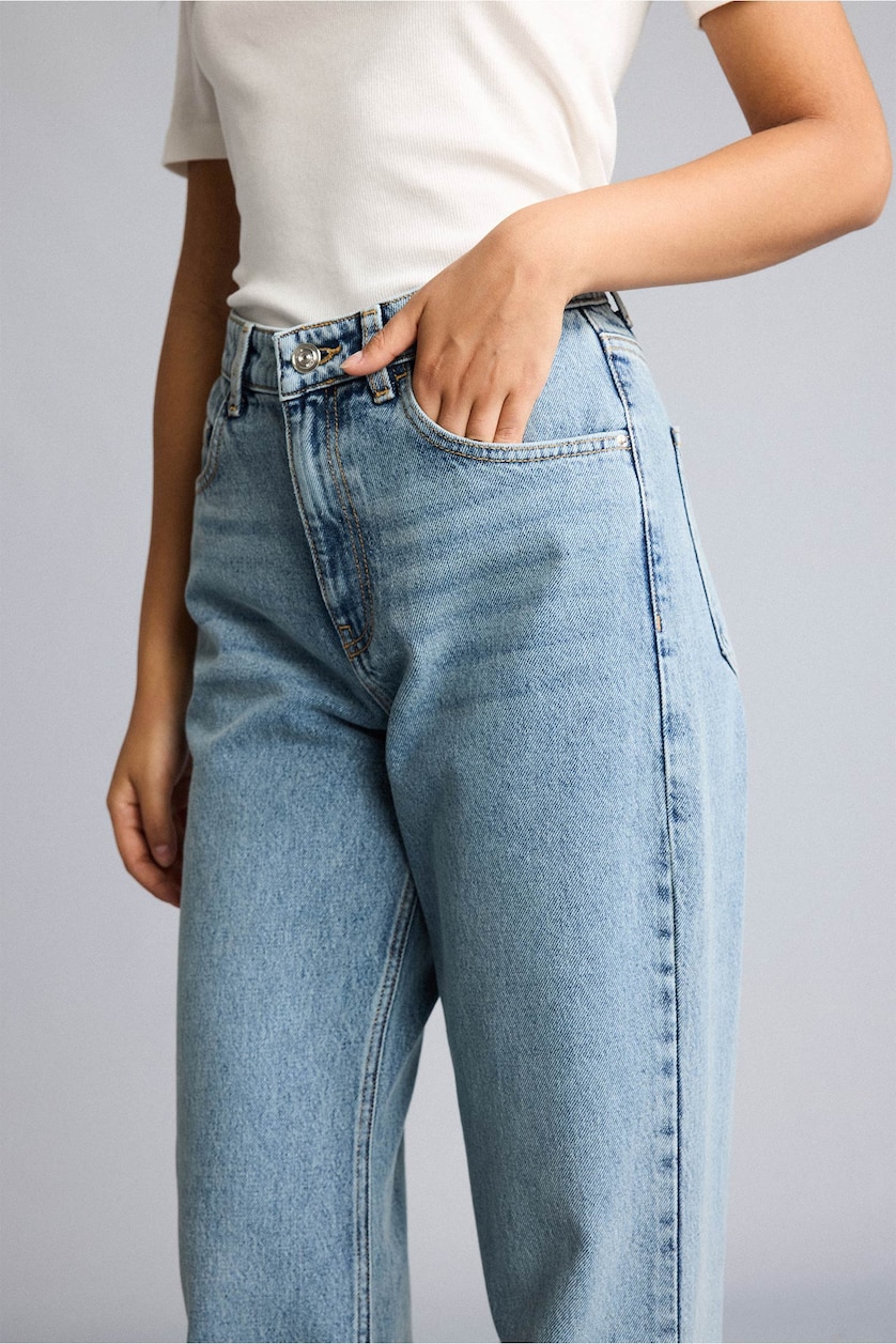 WOMAN Blue Straight Wide High Waist Trousers