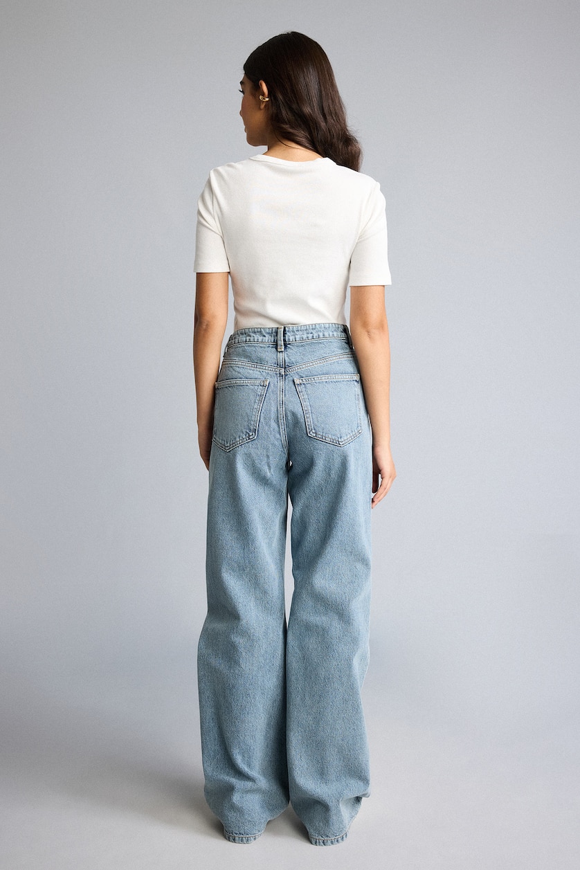 WOMAN Blue Straight Wide High Waist Trousers