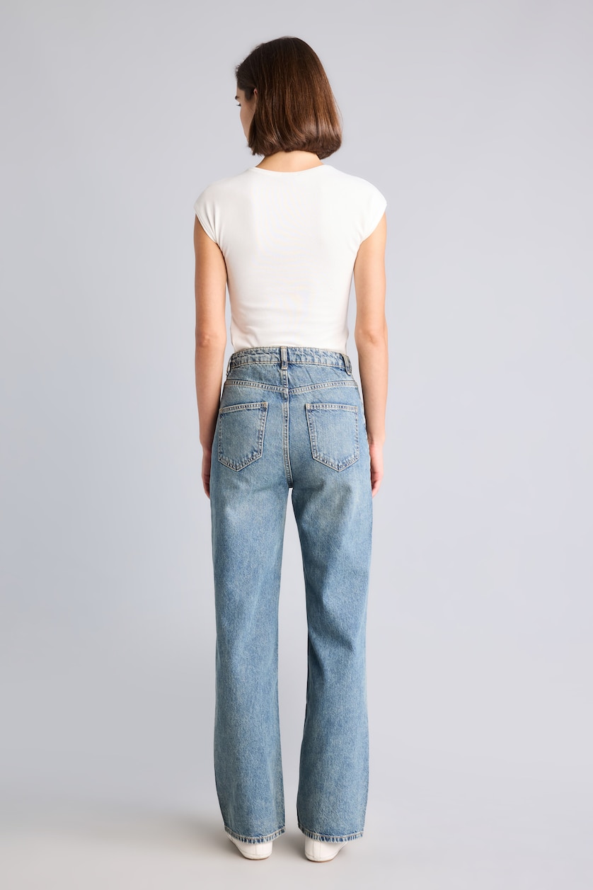 WOMAN Dark Blue 90s Style High-Waisted Wide Leg Trousers