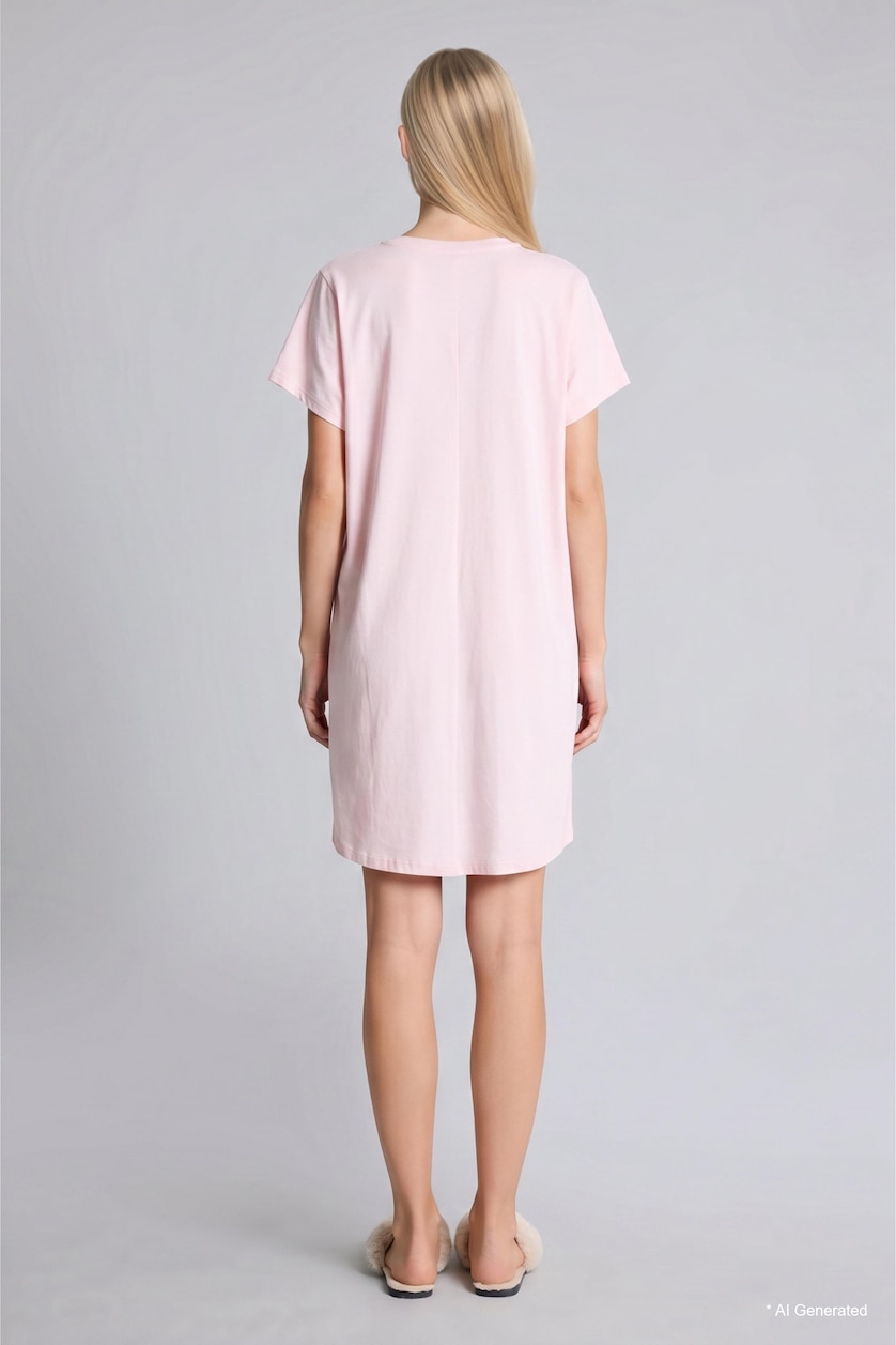 WOMAN Light Pink Regular Fit Pink Crew Neck Nightgown