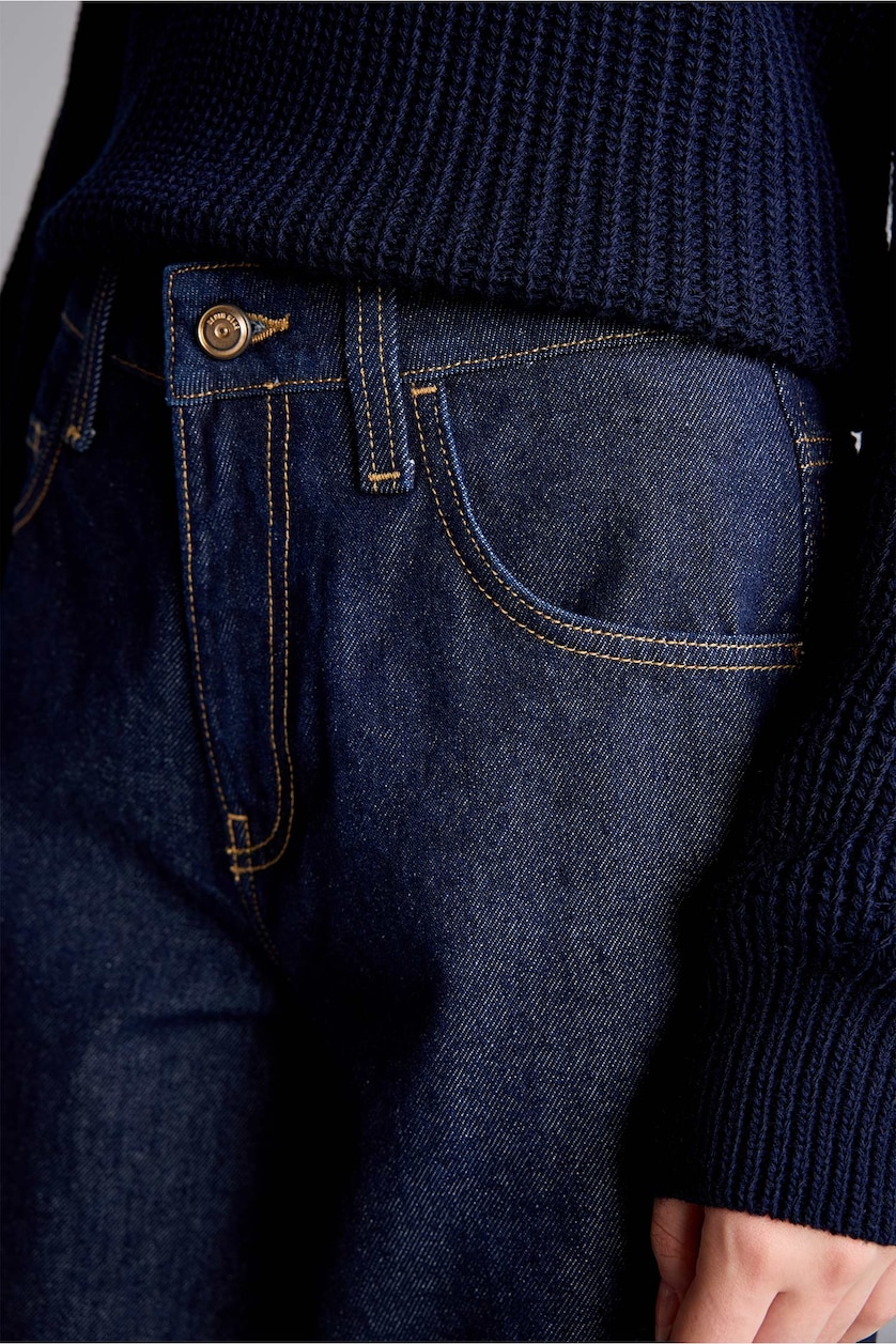 Kadın Mavi Siyah Yüksek Bel Barrel Fit Jean Pantolon