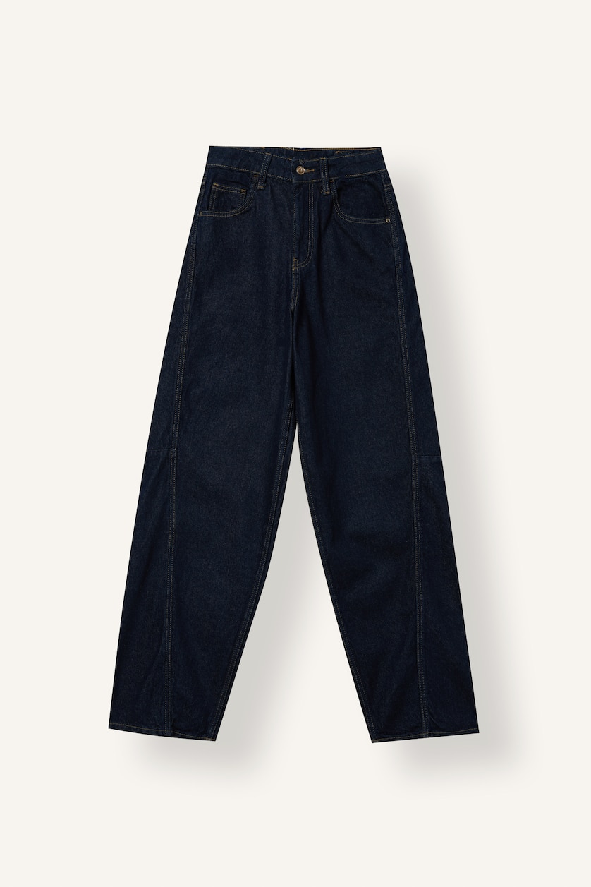 FEMME Indigo Jean large à taille haute et jambes fuselées Coupe barrel