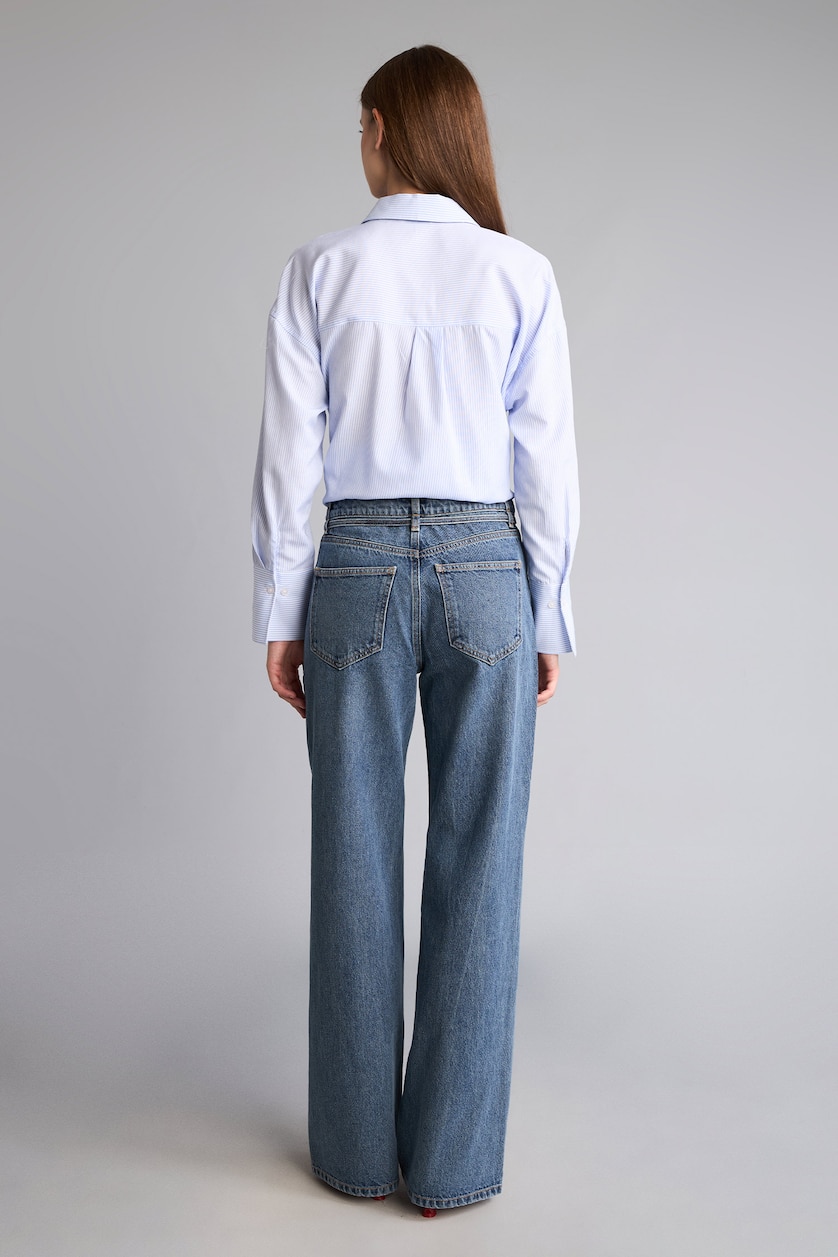 Kadın Mavi %100 Pamuk Straight Fit Yüksek Bel Jean Pantolon