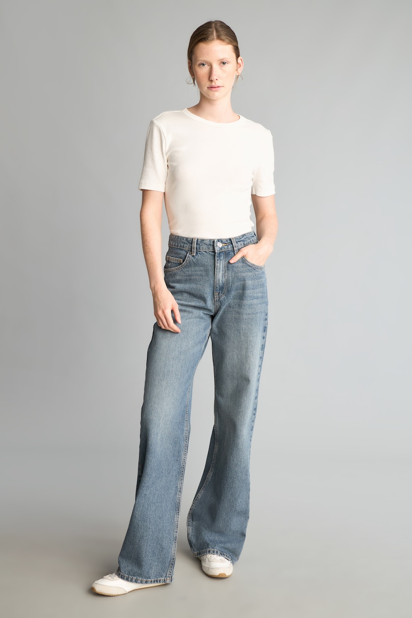 Kadın Koyu Mavi Straight Wide Yüksek Bel Jean