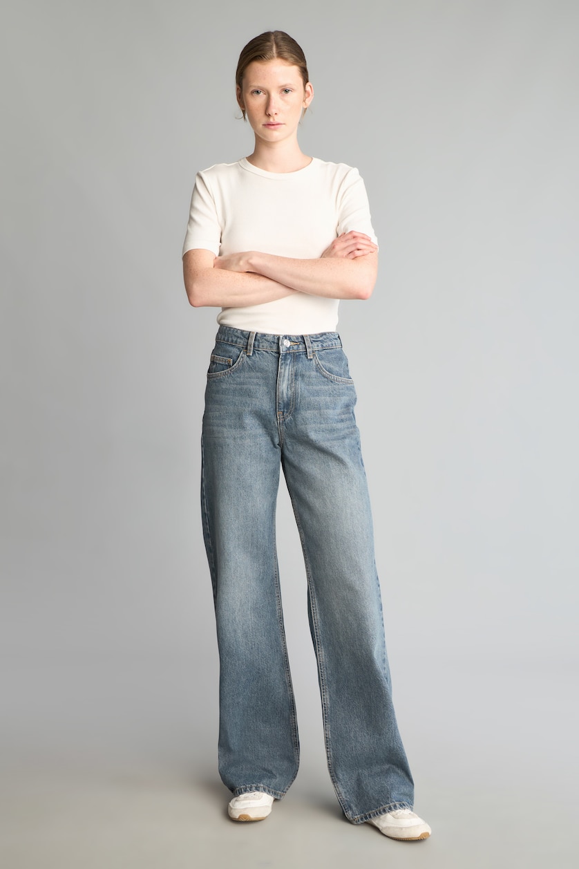 Kadın Koyu Mavi Straight Wide Yüksek Bel Jean