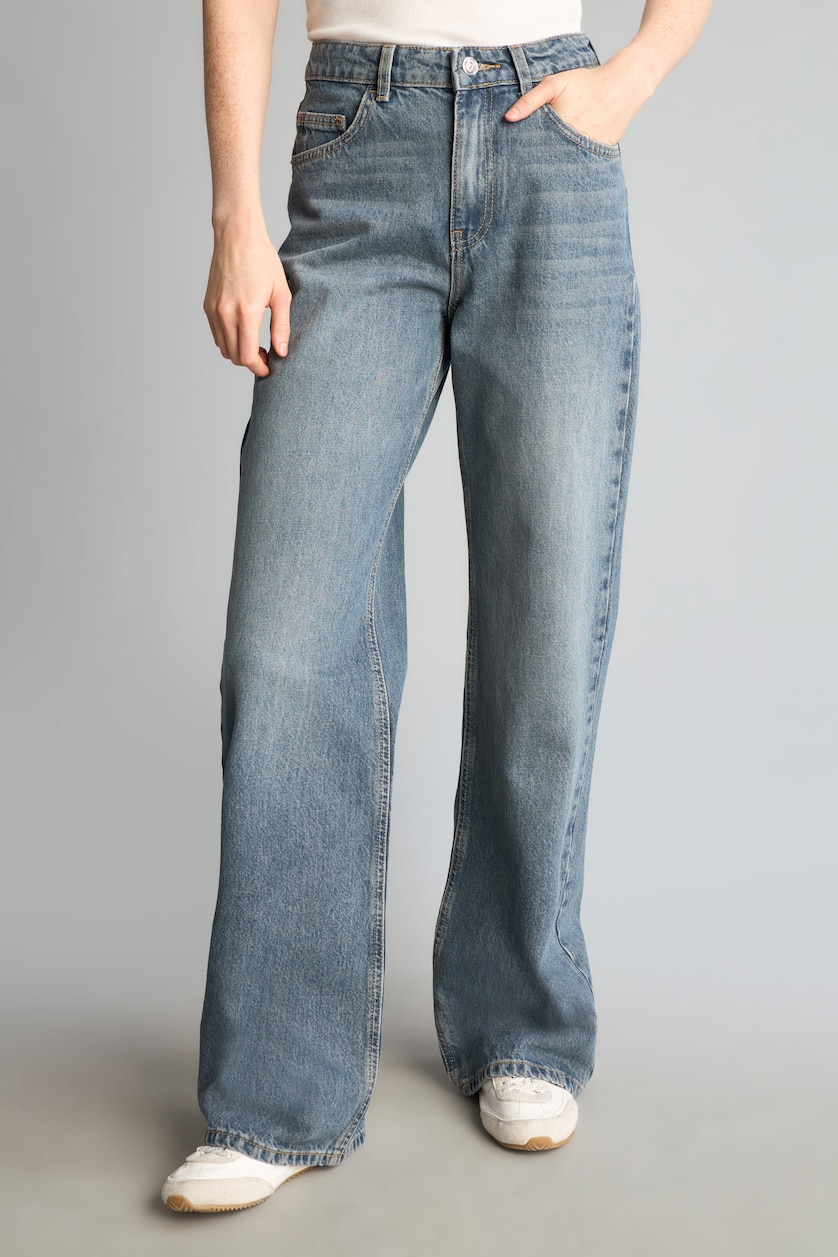 Kadın Koyu Mavi Straight Wide Yüksek Bel Jean