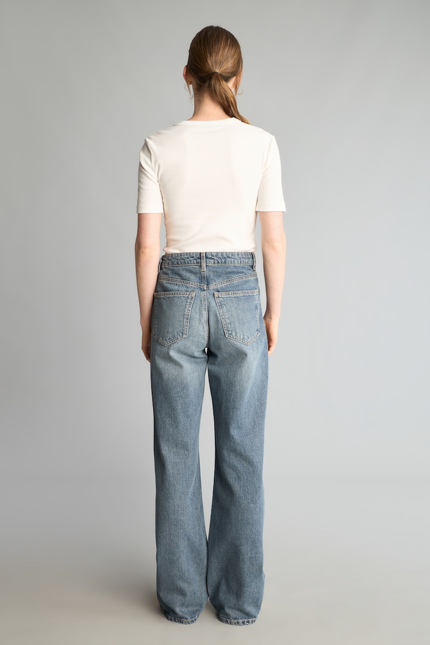 Kadın Koyu Mavi Straight Wide Yüksek Bel Jean
