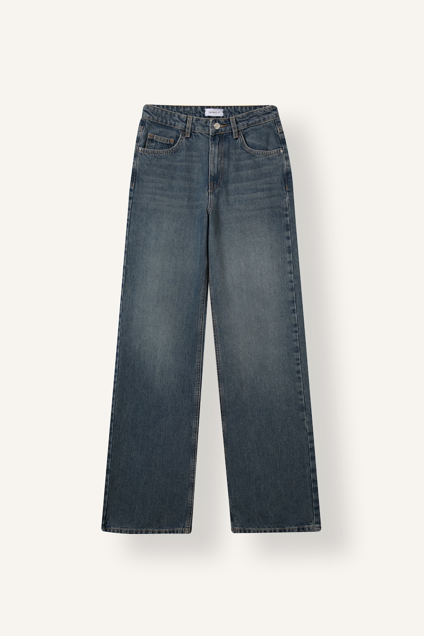Kadın Koyu Mavi Straight Wide Yüksek Bel Jean