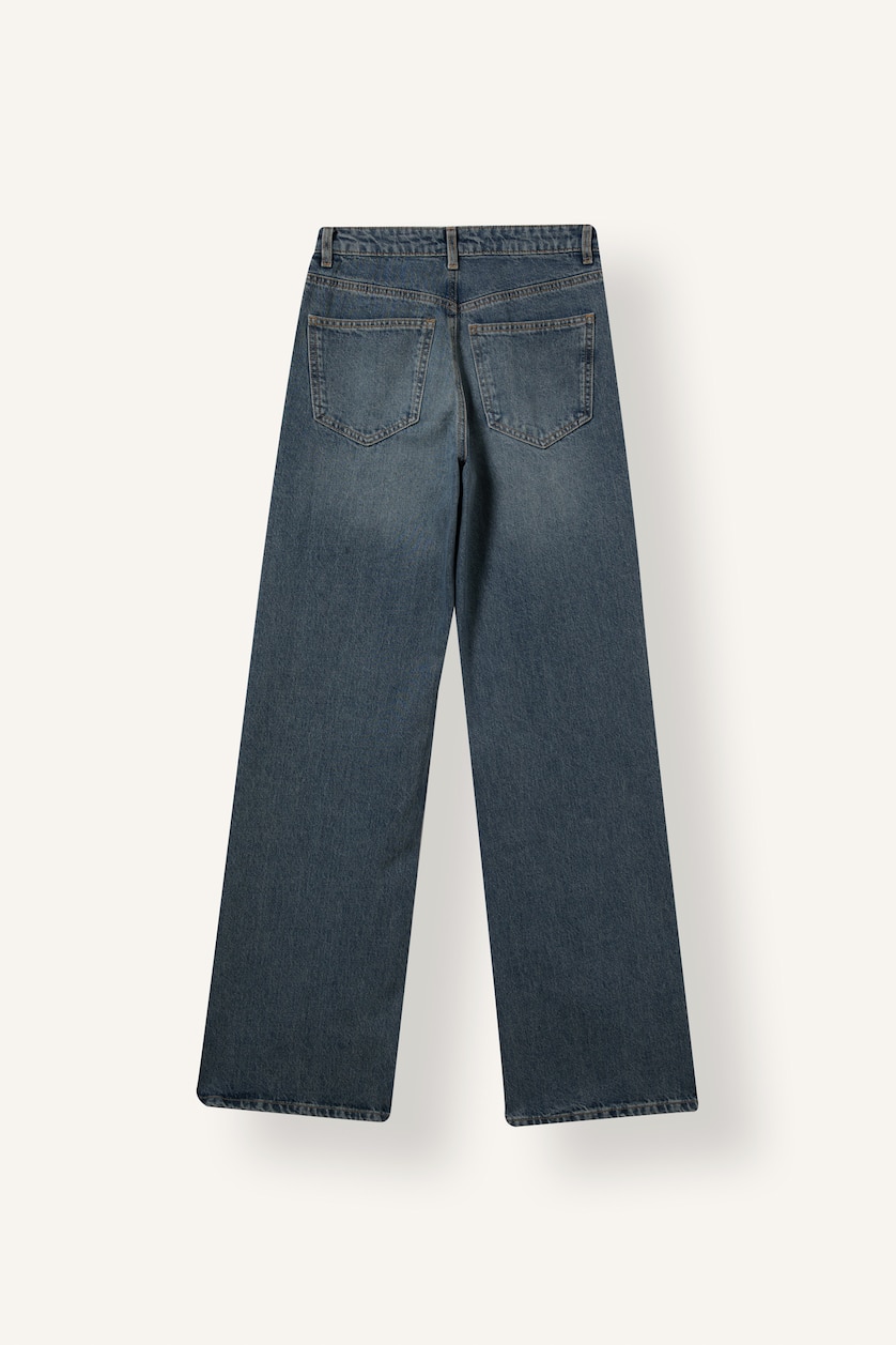 Kadın Koyu Mavi Straight Wide Yüksek Bel Jean