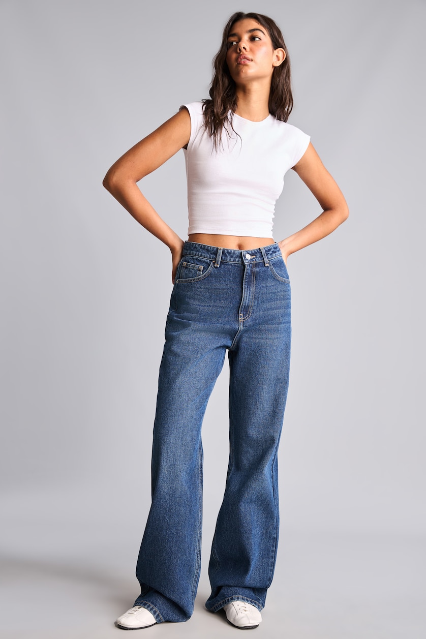 Kadın Koyu Mavi 90's Wıde Leg Yüksek Bel Jean Pantolon
