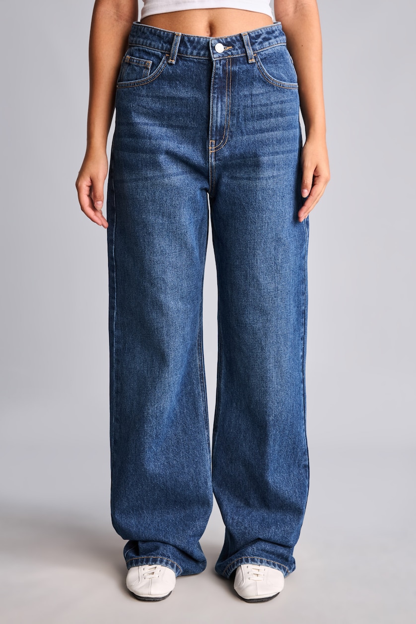 Kadın Koyu Mavi 90's Wıde Leg Yüksek Bel Jean Pantolon
