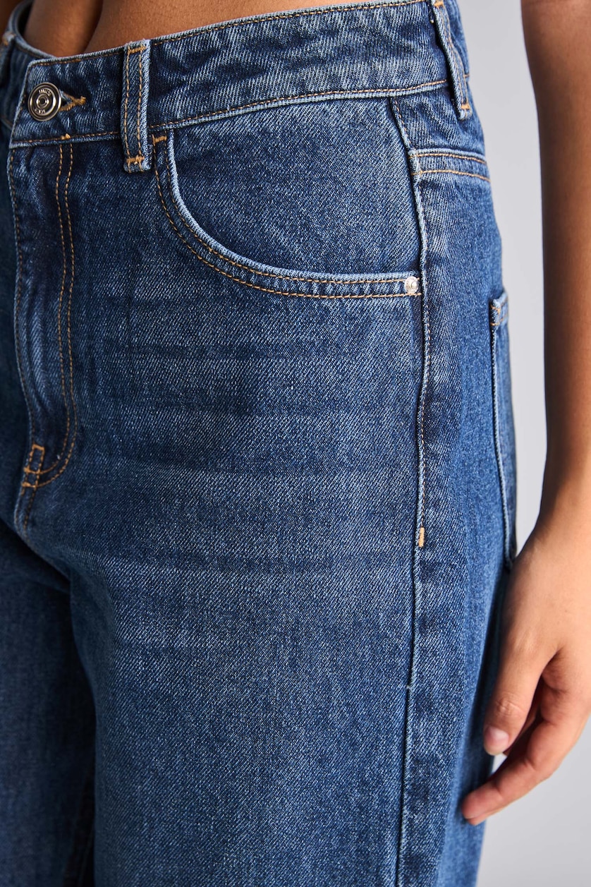 Kadın Koyu Mavi 90's Wıde Leg Yüksek Bel Jean Pantolon
