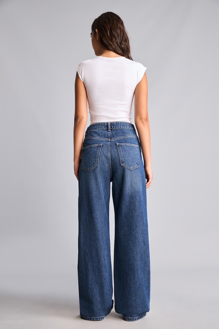 Kadın Koyu Mavi 90's Wıde Leg Yüksek Bel Jean Pantolon
