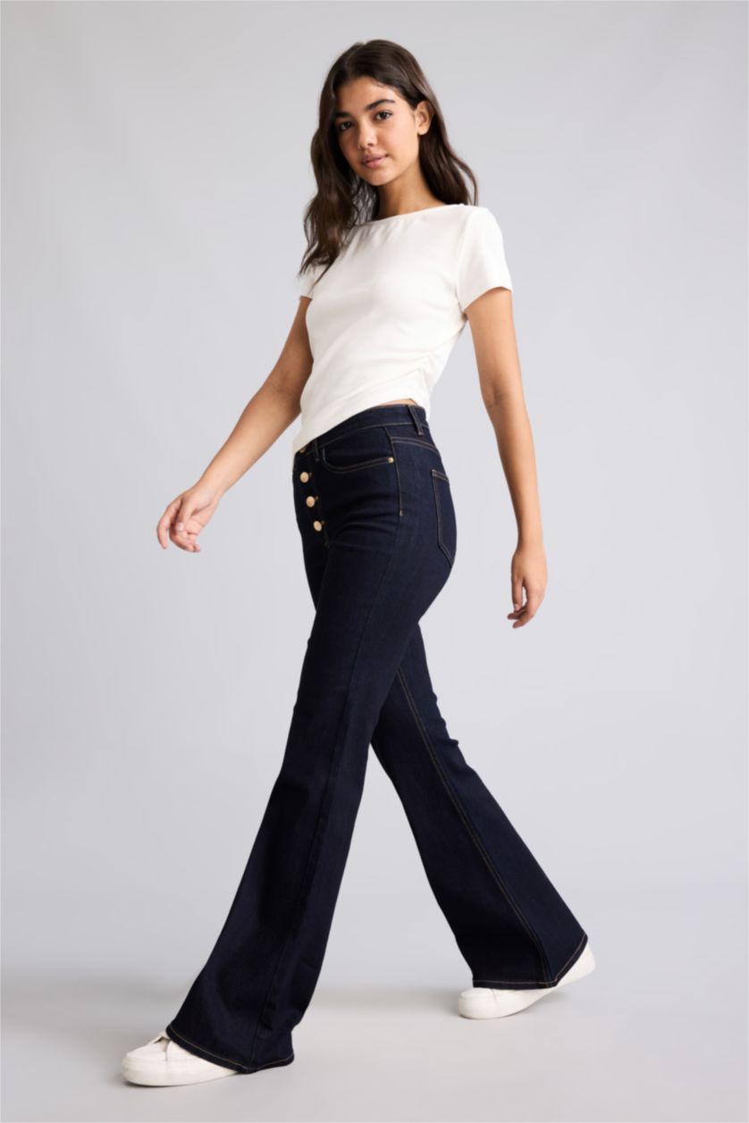 WOMAN Blue Black Normal Waist Flare Trousers