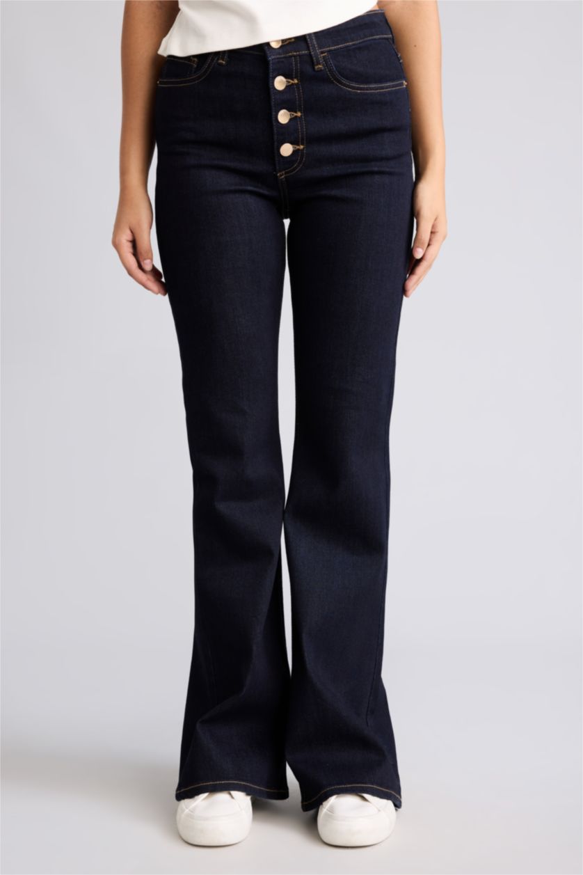 WOMAN Blue Black Normal Waist Flare Trousers