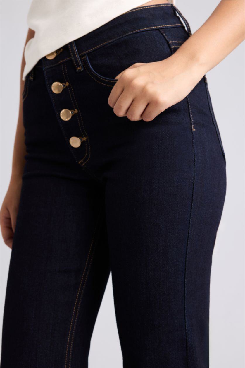 WOMAN Blue Black Normal Waist Flare Trousers