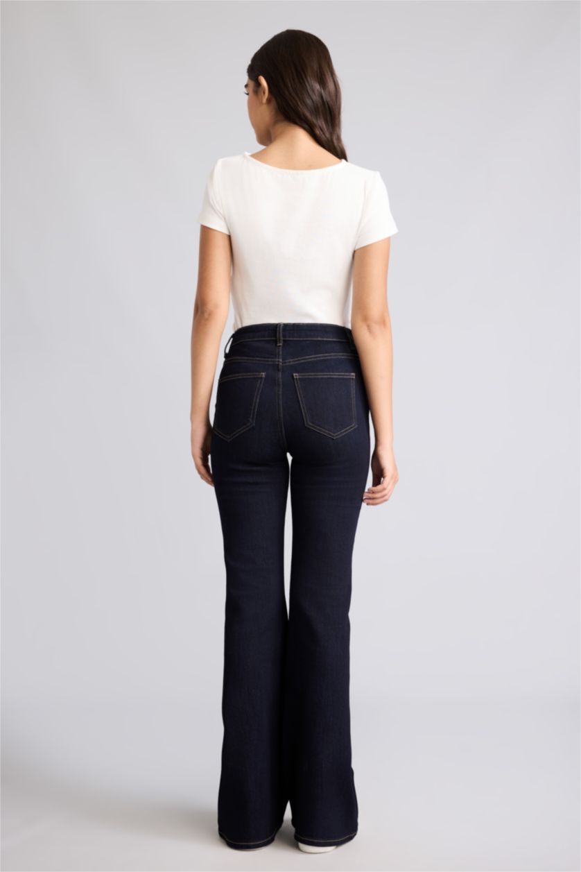 WOMAN Blue Black Normal Waist Flare Trousers